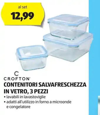 ALDI CROFTON® CONTENITORI SALVAFRESCHEZZA IN VETRO, 3 PEZZI offerta