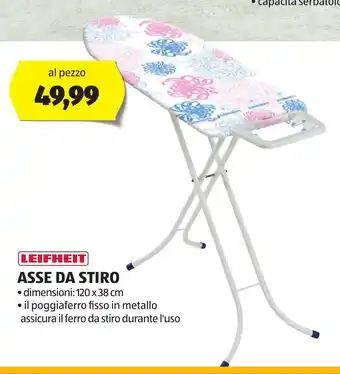 LEIFHEIT ASSE DA STIRO • dimensioni: 120 x 38 cm • il poggiaferro fisso in metallo assicura il ferro da stiro durante l'uso