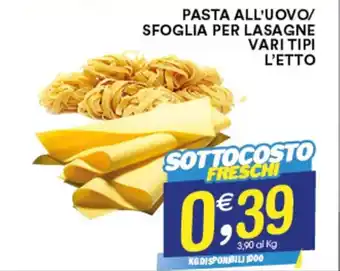 Gecop PASTA ALL'UOVO/ SFOGLIA PER LASAGNE VARI TIPI L'ETTO offerta