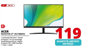 Comet Acer monitor 27 (k273bmix) offerta