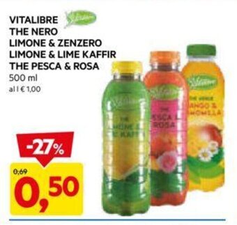 DPiù VITALIBRE THE NERO LIMONE & ZENZERO LIMONE & LIME KAFFIR THE PESCA & ROSA 500 ml offerta