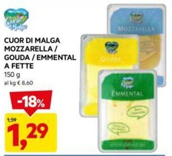 DPiù CUOR DI MALGA MOZZARELLA/ GOUDA / EMMENTAL A FETTE 150 g offerta