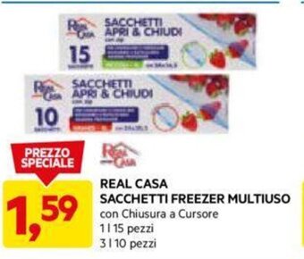 DPiù REAL CASA SACCHETTI FREEZER MULTIUSO con Chiusura a Cursore 1 l 15 pezzi 3 l 10 pezzi offerta