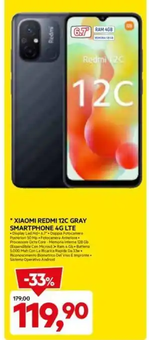DPiù * XIAOMI REDMI 12C GRAY SMARTPHONE 4G LTE offerta