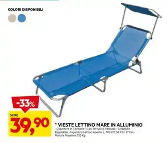 DPiù * VIESTE LETTINO MARE IN ALLUMINIO Ingombro Lettino Aperta: L. 190 X P. 58 X H. 27 Cm-Portata Massima: 120 Kg offerta