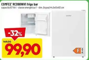 DPiù COMFEE' RCD98WH1 frigo bar capacità 67 litri - classe energetica F-dim. (lxpxa) 44,5x51x63 cm offerta