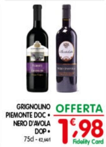 D'Ambros GRIGNOLINO PIEMONTE DOC. NERO D'AVOLA DOP 75 cl offerta