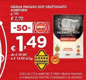 Bennet Agriform grana padano dop grattugiato offerta