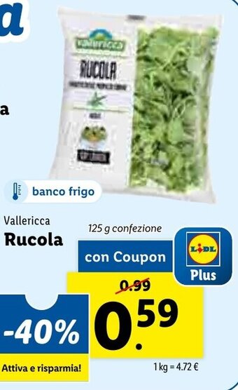 Lidl Vallericca Rucola 125g offerta