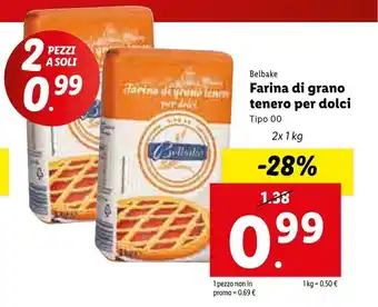 Lidl Belbake Farina di grano tenero per dolci 2x 1kg offerta
