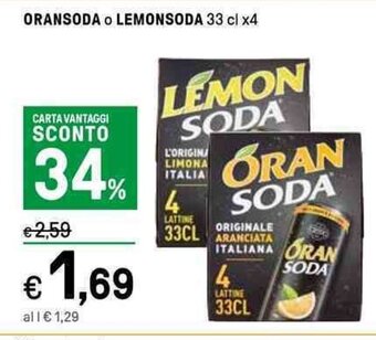 Iper La Grande ORANSODA O LEMONSODA 33 cl x4 offerta