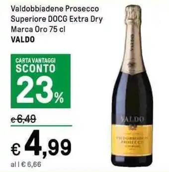 Iper La Grande Valdobbiadene Prosecco Superiore DOCG Extra Dry Marca Oro 75 cl VALDO offerta