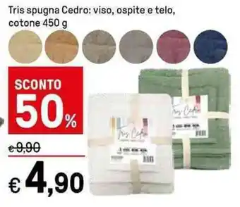 Iper La Grande Tris spugna Cedro: viso, ospite e telo, cotone 450 g offerta
