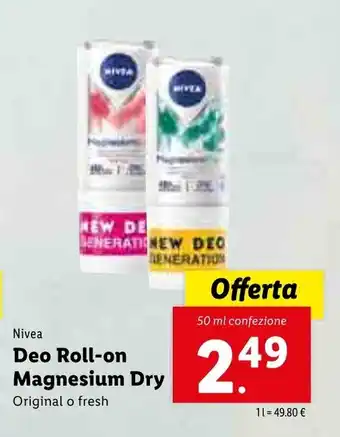 Lidl Nivea Deo Roll-On Magnesium Dry 50ml offerta