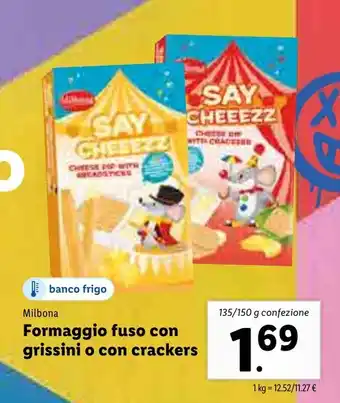 Lidl Milbona Formaggio fuso con grissini o con crackers 135/150g offerta