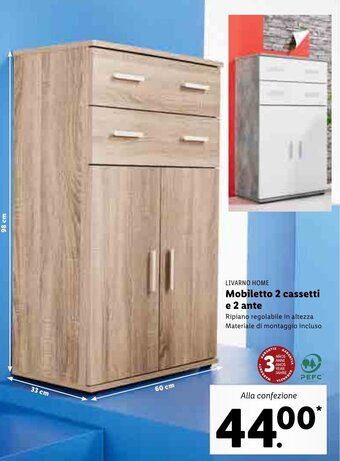 Lidl Livarno Home Mobiletto 2 cassetti e 2 ante offerta