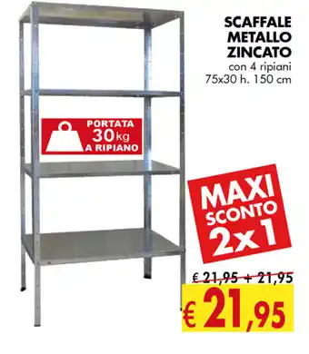 Scaffale Metallo Zincato 4 ripiani 75x30h 150cm
