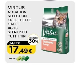 Arcaplanet Virtus nutrition selection crocchette gatto kg.1.8 sterilised tutti i tipi offerta
