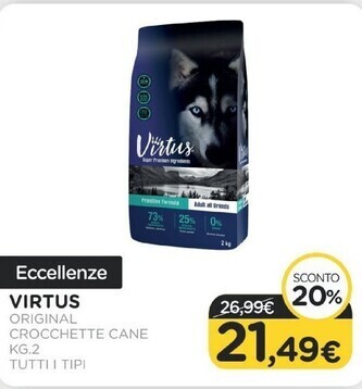 Virtus original crocchette cane kg.2 tutti i tipi