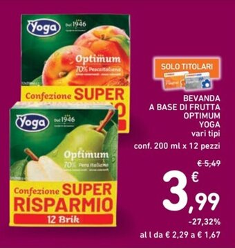 BEVANDA A BASE DI FRUTTA OPTIMUM YOGA vari tipi conf. 200 ml x 12 pezzi