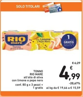 Spazio Conad TONNO RIO MARE conf. 80 g x 3 pezzi offerta