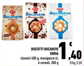 Conad BISCOTTI BUCANEVE DORIA classici 400 g, maxigocce xl, 6 cereali, 300 g offerta
