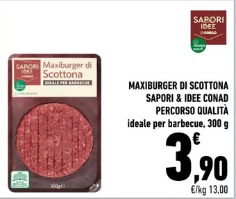 Conad MAXIBURGER DI SCOTTONA SAPORI & IDEE CONAD PERCORSO QUALITÀ ideale per barbecue, 300 g offerta