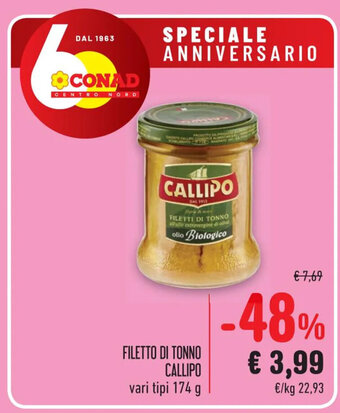 Spazio Conad FILETTO DI TONNO CALLIPO vari tipi 174 g offerta