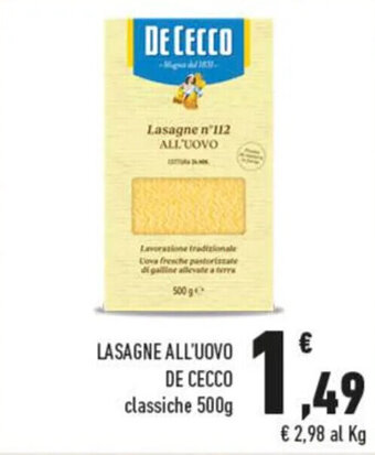 Conad LASAGNE ALL'UOVO DE CECCO classiche 500g offerta