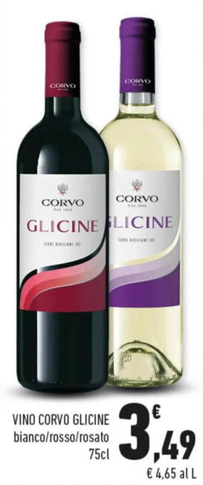 Conad VINO CORVO GLICINE bianco/rosso/rosato 75cl offerta