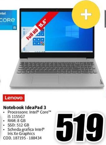 MediaWorld Lenovo Notebook IdeaPad 3 offerta