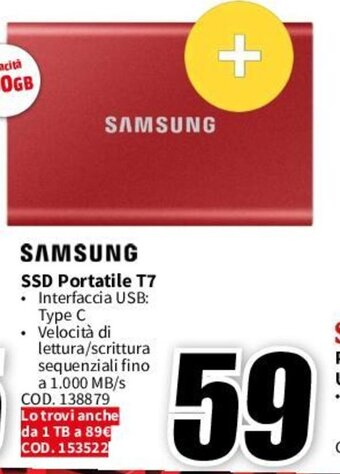 MediaWorld SAMSUNG SSD Portatile T7 offerta