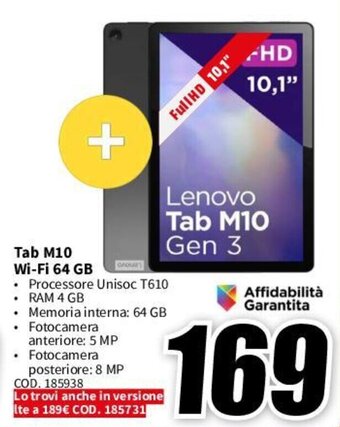 MediaWorld Lenovo Tab M10 Wi-Fi 64 GB offerta
