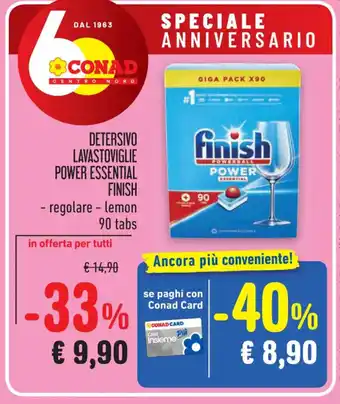 Spazio Conad DETERSIVO LAVASTOVIGLIE POWER ESSENTIAL FINISH - regolare - lemon 90 tabs offerta