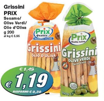 Prix Quality Grissini PRIX Sesamo/ Olive Verdi/ Olio d'Oliva g 200 offerta