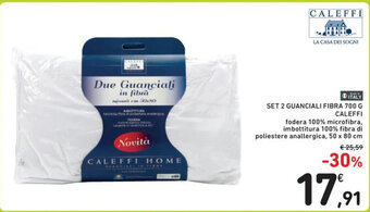 Spazio Conad SET 2 GUANCIALI FIBRA 700 G CALEFFI fodera 100% microfibra, imbottitura 100% fibra di poliestere anallergica, 50 x 80 cm offerta