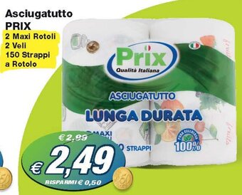 Prix Quality Asciugatutto PRIX 2 Maxi Rotoli 2 Veli 150 Strappi a Rotolo offerta