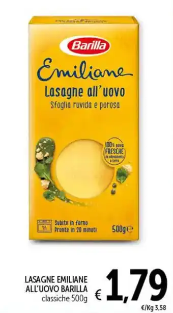 Spazio Conad LASAGNE EMILIANE ALL'UOVO BARILLA classiche 500g offerta