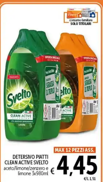 Spazio Conad DETERSIVO PIATTI CLEAN ACTIVE SVELTO aceto/limone/zenzero e limone 3x980ml offerta