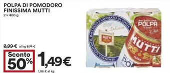 Coop POLPA DI POMODORO FINISSIMA MUTTI 2 x 400 g offerta