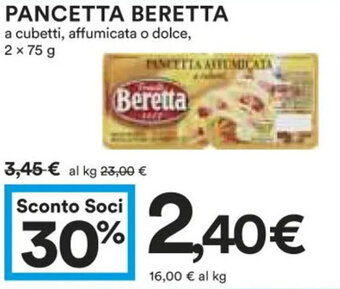Coop PANCETTA BERETTA a cubetti, affumicata o dolce, 2 x 75 g offerta
