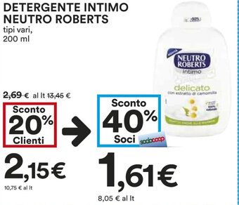 Coop DETERGENTE INTIMO NEUTRO ROBERTS tipi vari, 200 ml offerta