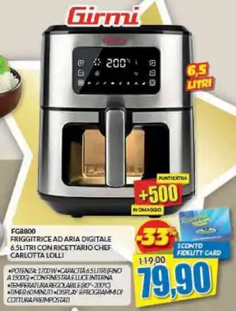 Risparmio Casa Girmi FG8800 FRIGGITRICE AD ARIA DIGITALE 6,5LITRI CON RICETTARIO CHEF CARLOTTA LOLLI offerta
