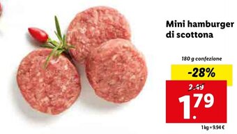Lidl Mini hamburger di scottona 180 g confezione offerta