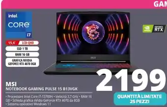 Comet Msi notebook gaming pulse 15 b13vgk offerta