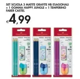 Bennet Faber castel set scuola 3 matite grafite hb esagonali + 1 gomma happy jungle + 1 temperino offerta