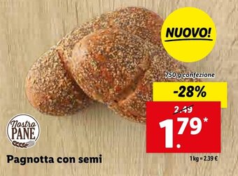 Lidl Pagnotta con semi 750 g confezione offerta