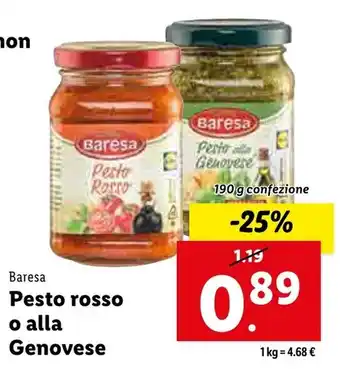 Lidl Baresa Pesto Rosso o alla Genovese 190 g confezione offerta