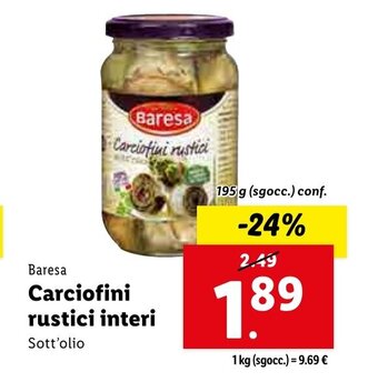 Lidl Baresa Carciofini rustici interi 195 g (sgocc.) conf. offerta