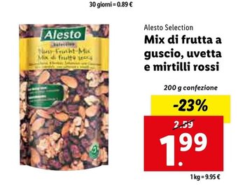 Lidl Alesto Selection Mix di frutta a guscio, uvetta e mirtilli rossi 200 g confezione offerta